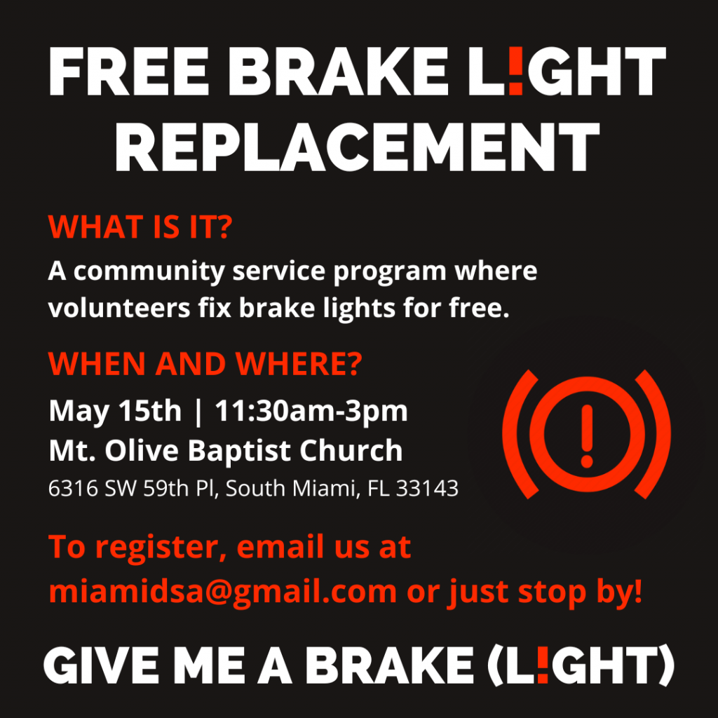Free Brak Light Replacement on May 15th at Mt. Olive Baptist Church Miami